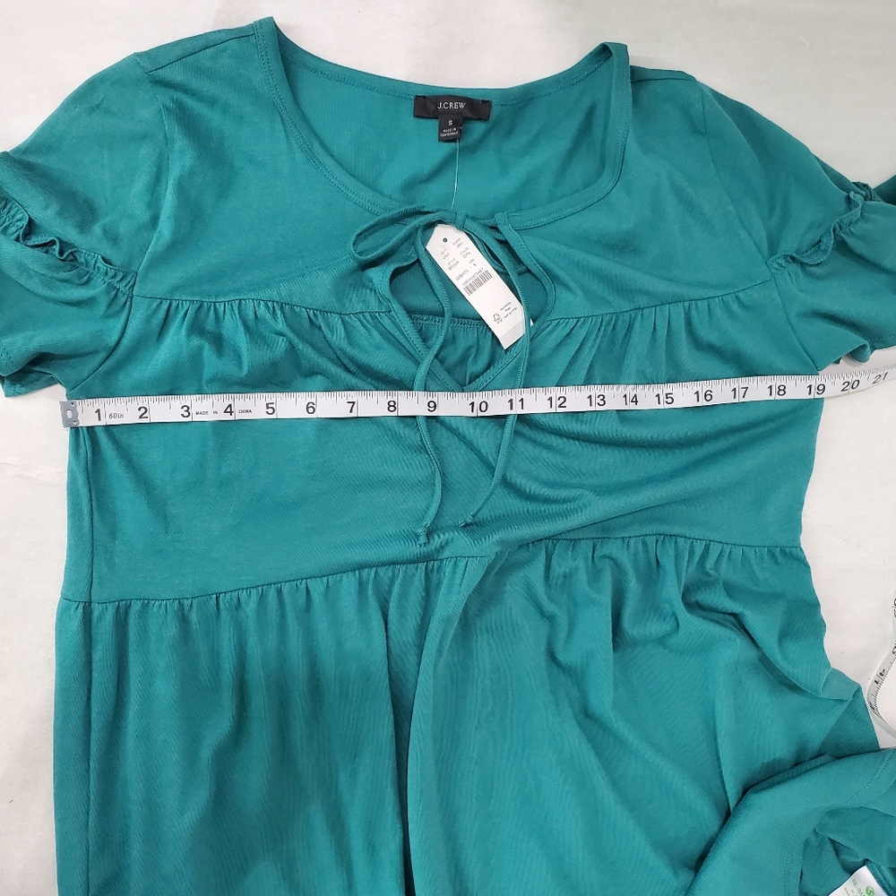 NWT J.Crew Broken-in Jersey Tiered Cotton Summer Mini Dress Green Color Size S - Picture 13 of 14